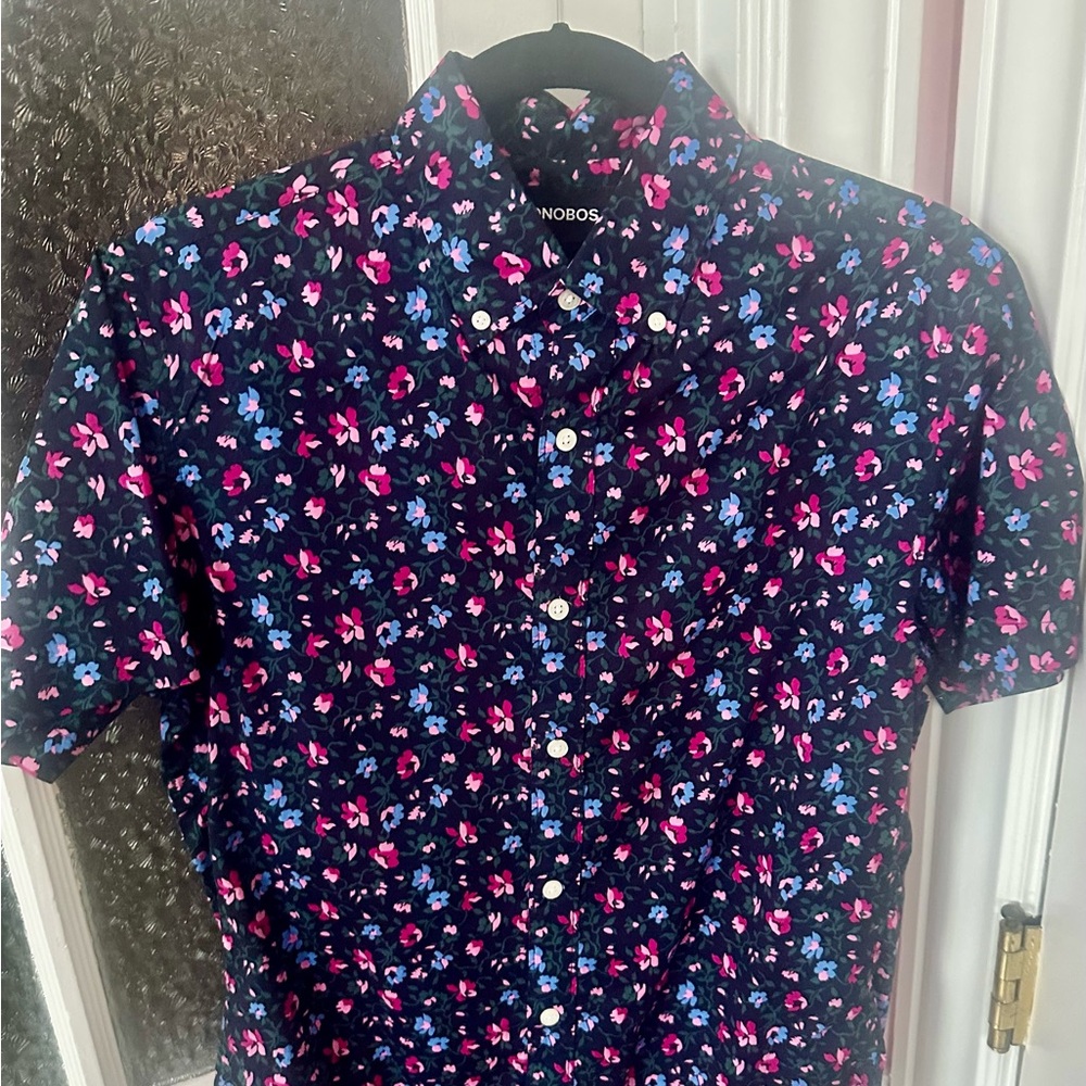 Bonobos Floral Casual Button Down Shirt - Blue and Pink